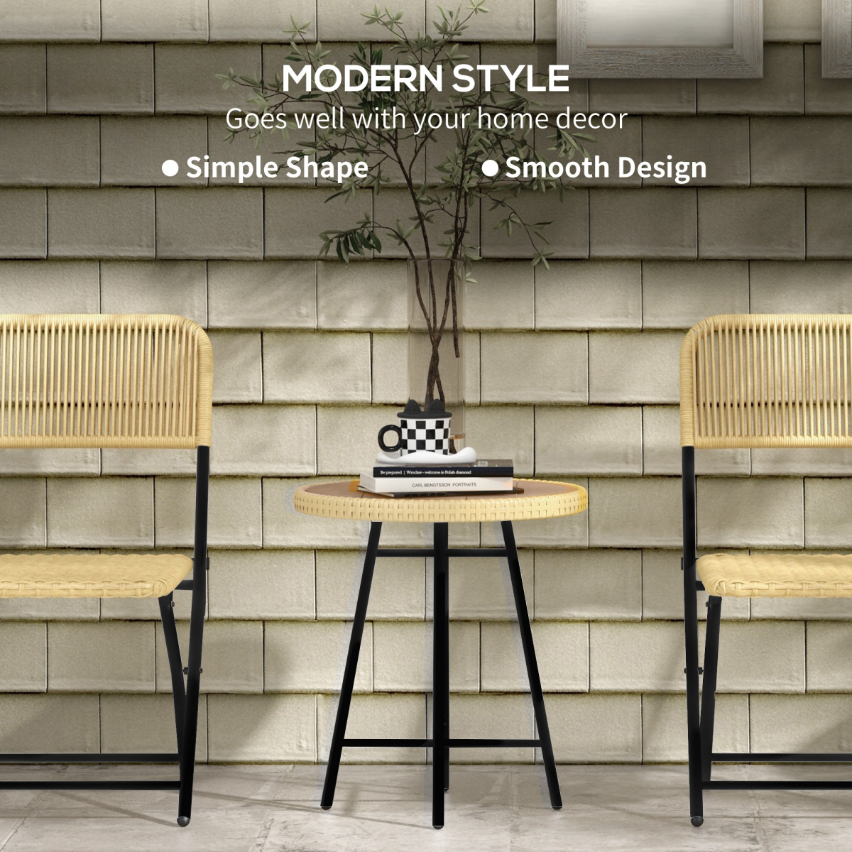 Outsunny PE Rattan Side Table for Indoor, Outdoor, Balcony, Patio, Natural