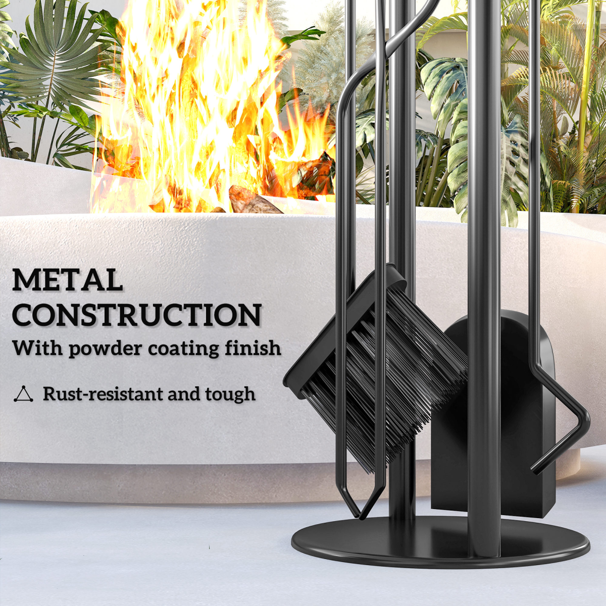 Outsunny 5 PCS Fireplace Companion Set, Metal Fireside Companion Set, Silver