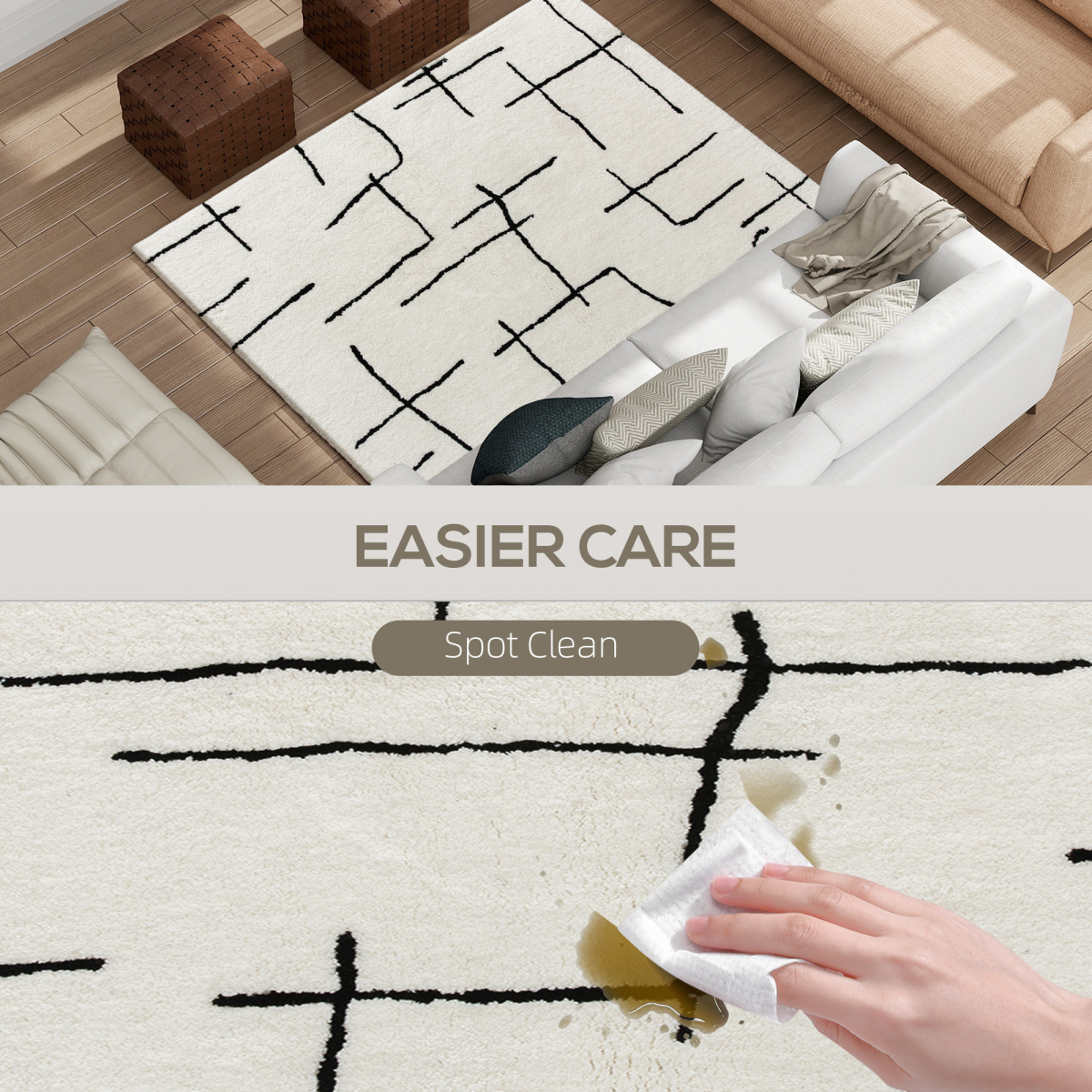 HOMCOM High Pile Modern Shaggy Rug, Soft Floor Carpet 120 x 170 cm, Cream