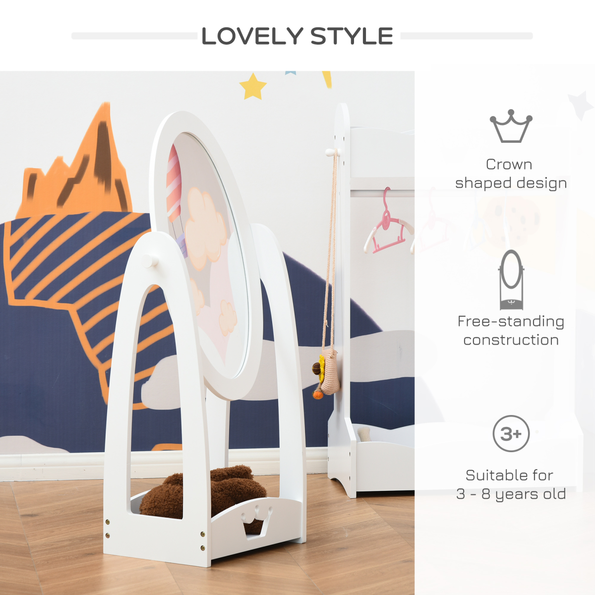 Free Standing Dressing Mirror Kids with Storage For 3- 8 Years Old
