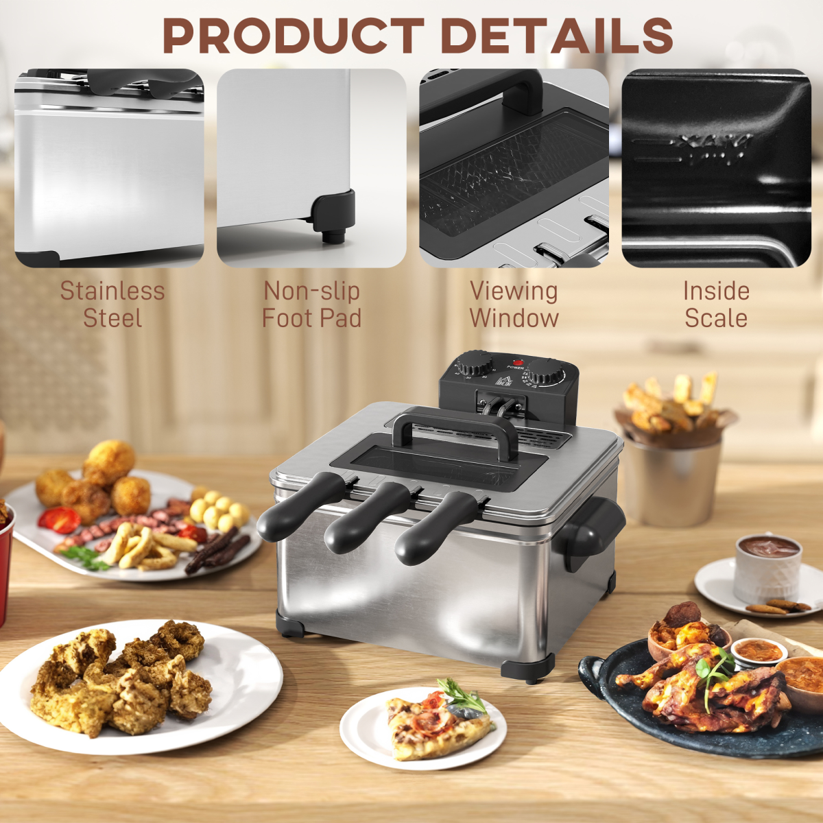 HOMCOM 5L Deep Fryer with Removable Oil Basket and Viewing Window, 2000W