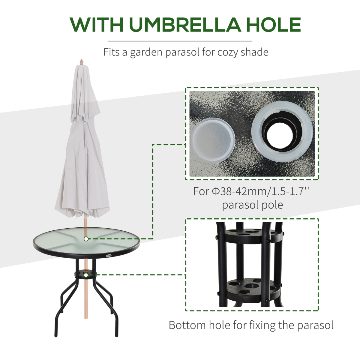 80cm Outdoor Round Dining Table Garden Patio Tempered Glass Top w/ Parasol Hole
