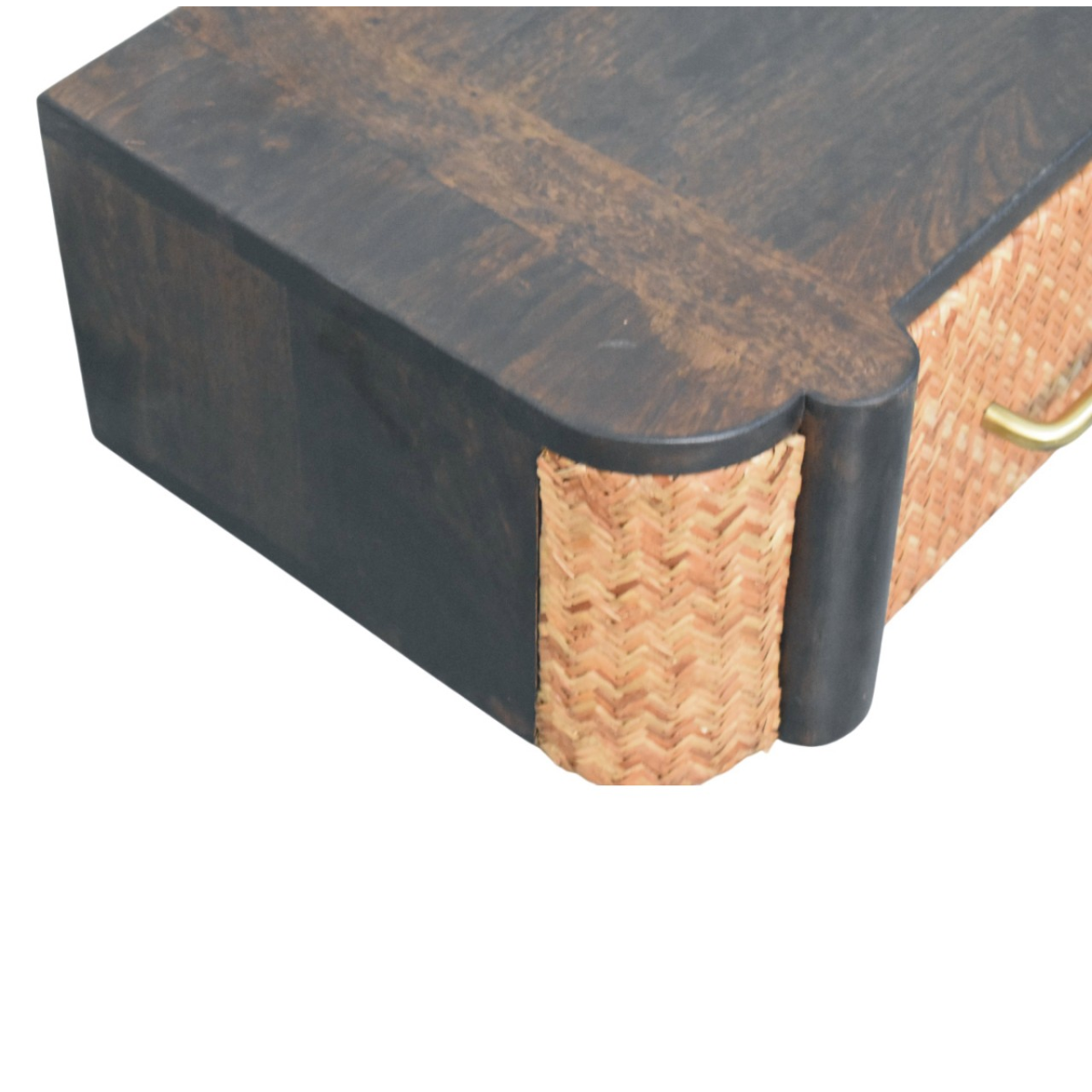Artisan Furniture Solid Wood Rattan Curve Wall-Mounted Drawer, Dark Brown