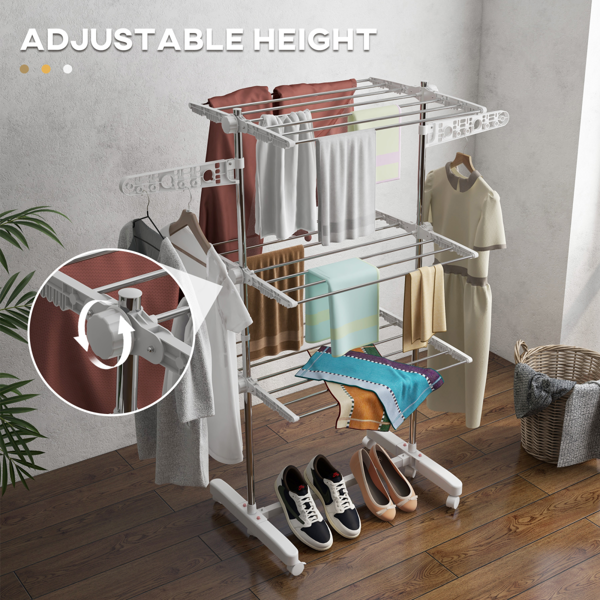 HOMCOM 3 Layer Folding Cloth Hanger Stand Towel Hanging Dryer Rack Holding Airer