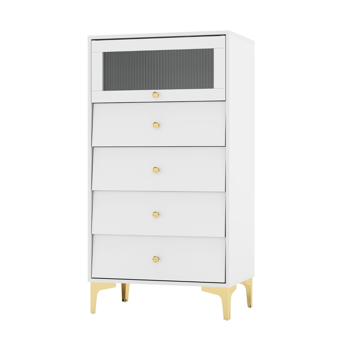 3/4 Drawer Dresser Cabinet with Flip Up Fluted Glass Door-3 Drawers