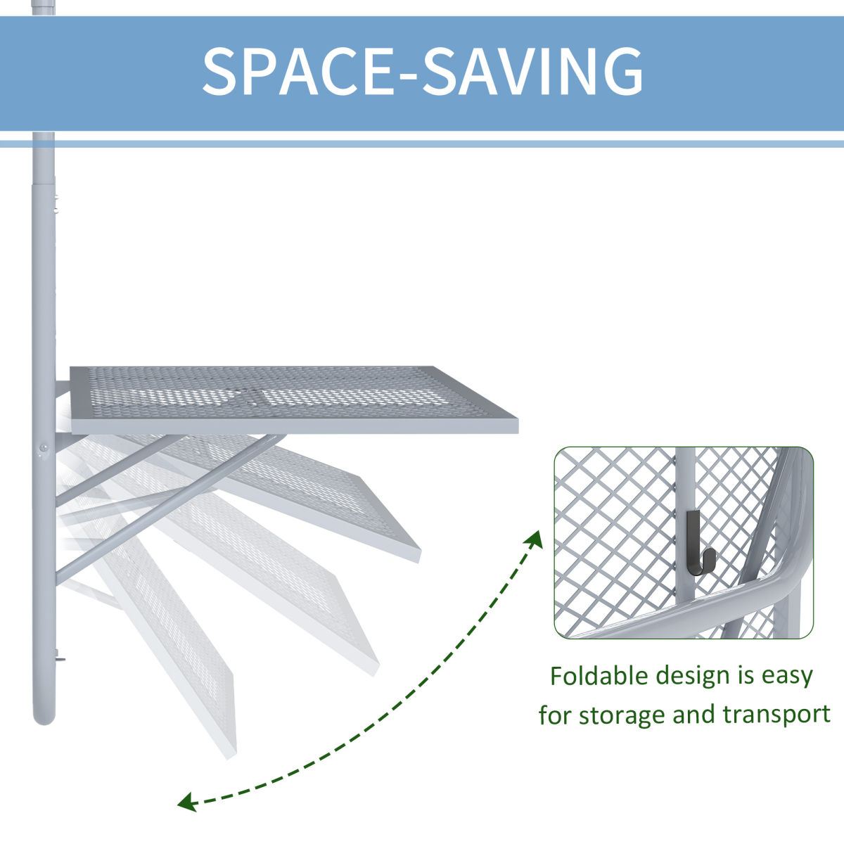 Outsunny Balcony Hanging Table Wall Mount Adjustable Folding Desk Patio Grey