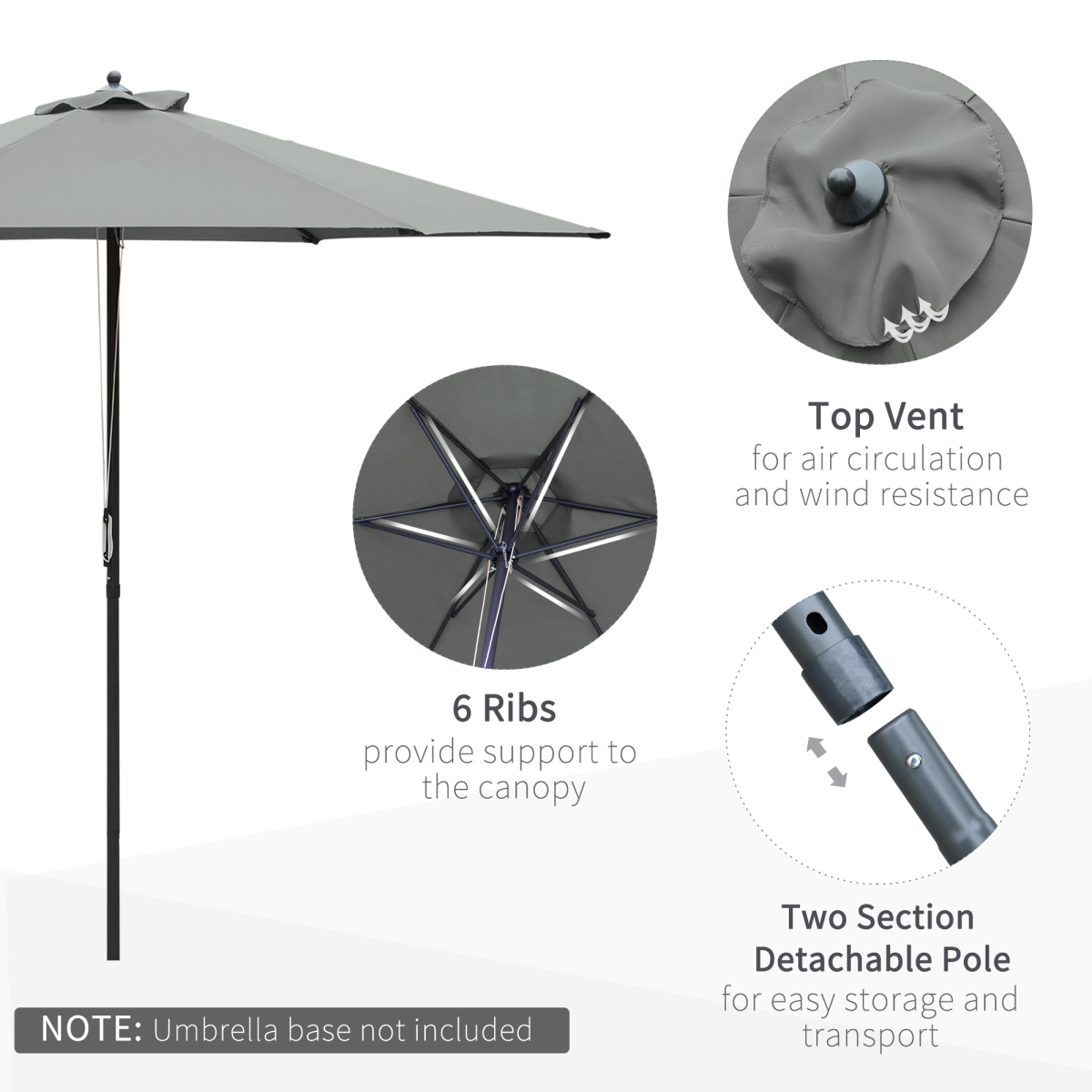 2.8m Umbrella Parasol Dark Grey BASE NOT INCLUDED