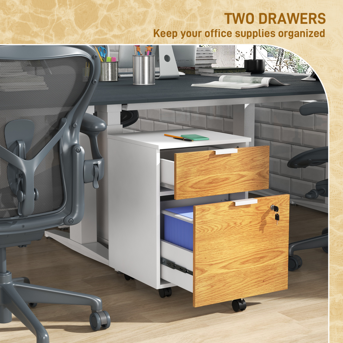 HOMCOM 2 Drawer Filing Cabinet with Adjustable Hanging Bars for A4 and Letter