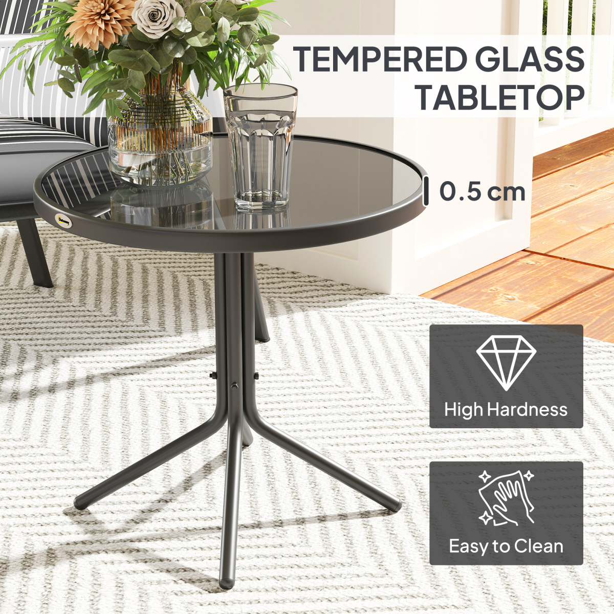 Outsunny 3-Piece Recliner Garden Chairs and Tempered Glass Table Set, Grey