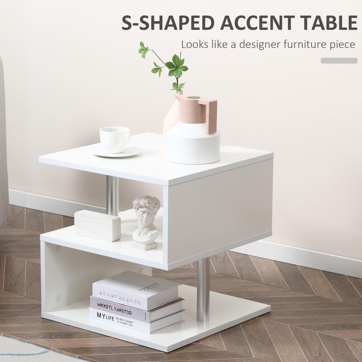 Side Table 2 Tier Storage Shef Organizer Bookcase End Desk Stand Display White
