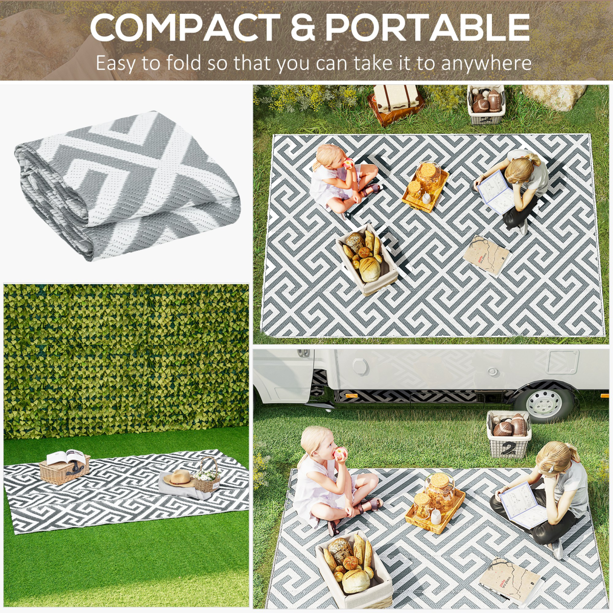 Outsunny 152x243cm Reversible Outdoor Rug Portable Plastic Straw RV Camping Mat