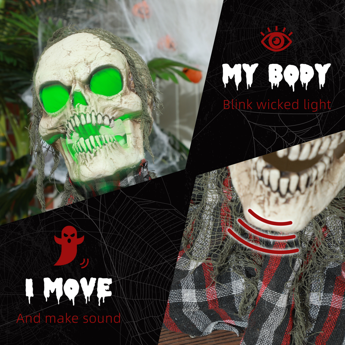 HOMCOM Groundbreaker Skeleton Halloween Animatronic Prop for Indoor Outdoor