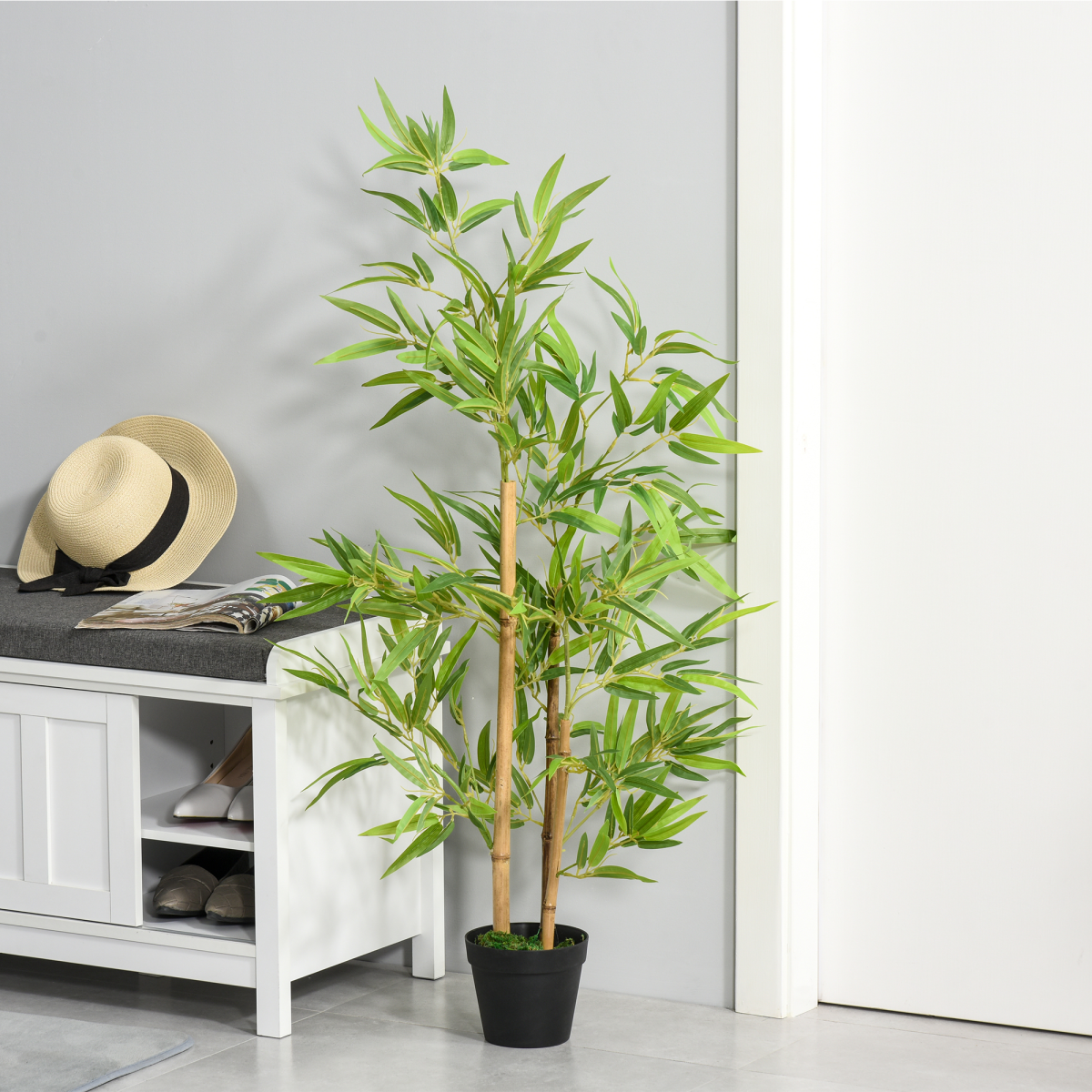 Outsunny Set of 2 120cm/4FT Artificial Bamboo Trees Plant w/ Pot Indoor