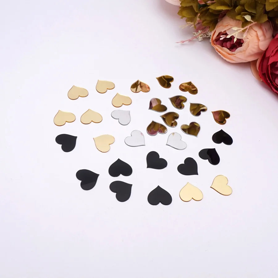 Acrylic Mirror Heart Wall Stickers - 100 Pieces for Stylish Home Décor