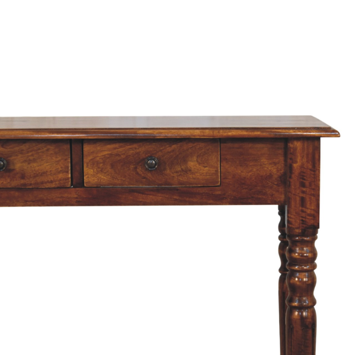 Artisan Furniture Solid Wood Turned Legs Chestnut Console, 3 Drawers, Dark Brown