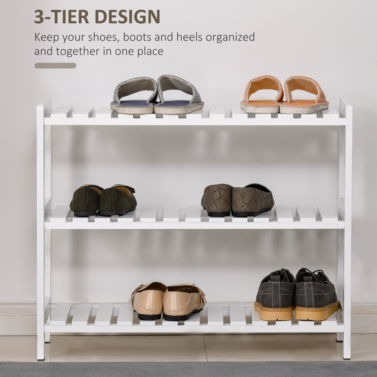 3-Tier Shoe Rack Wood Frame Open Hygienic Storage 57x70cm