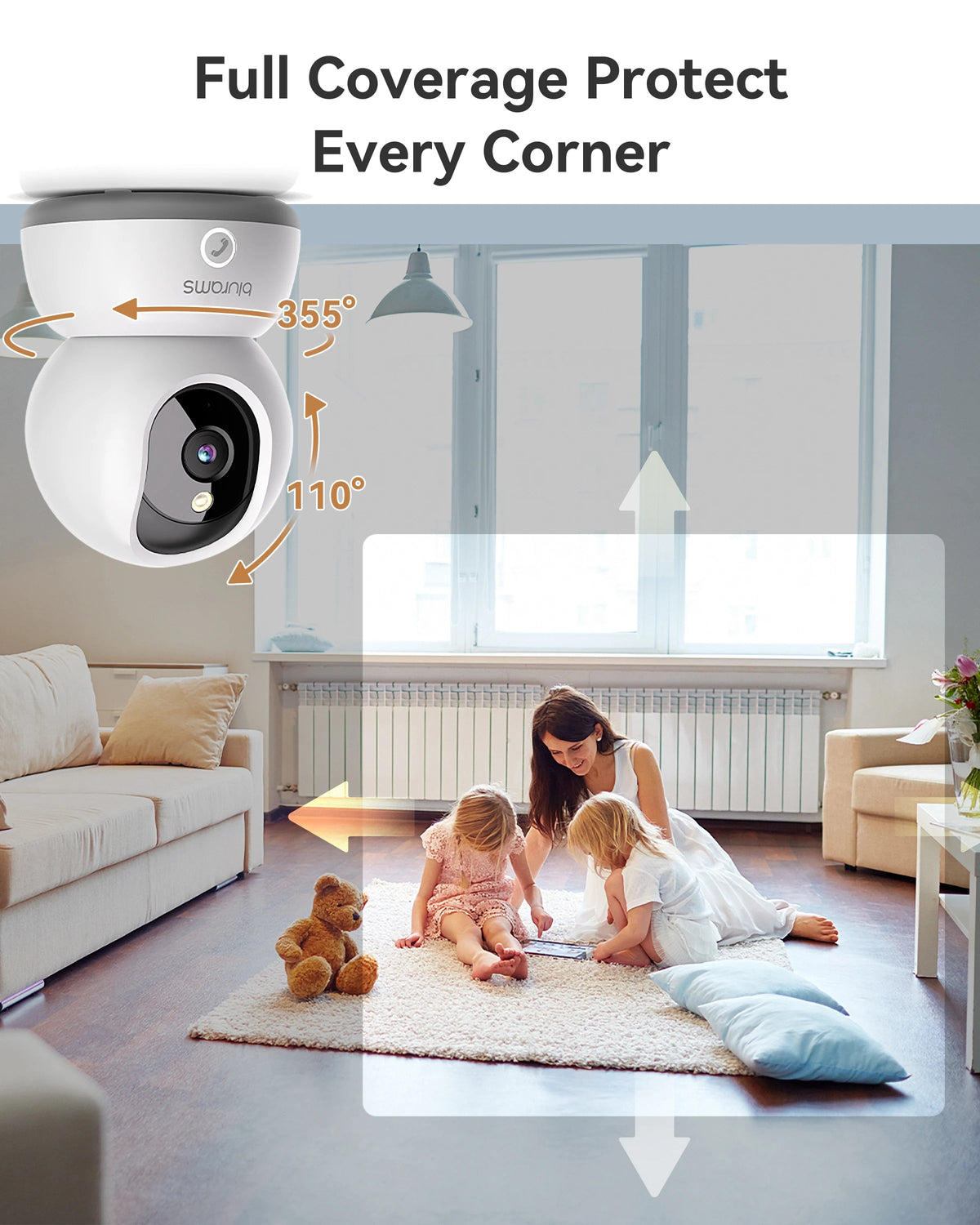 Blurams 2K Indoor Camera for Home Security, 360° Pet Dog Camera with Phone App, 2-Way Talk, One-Touch Call, Night Vision, 2.4GHz