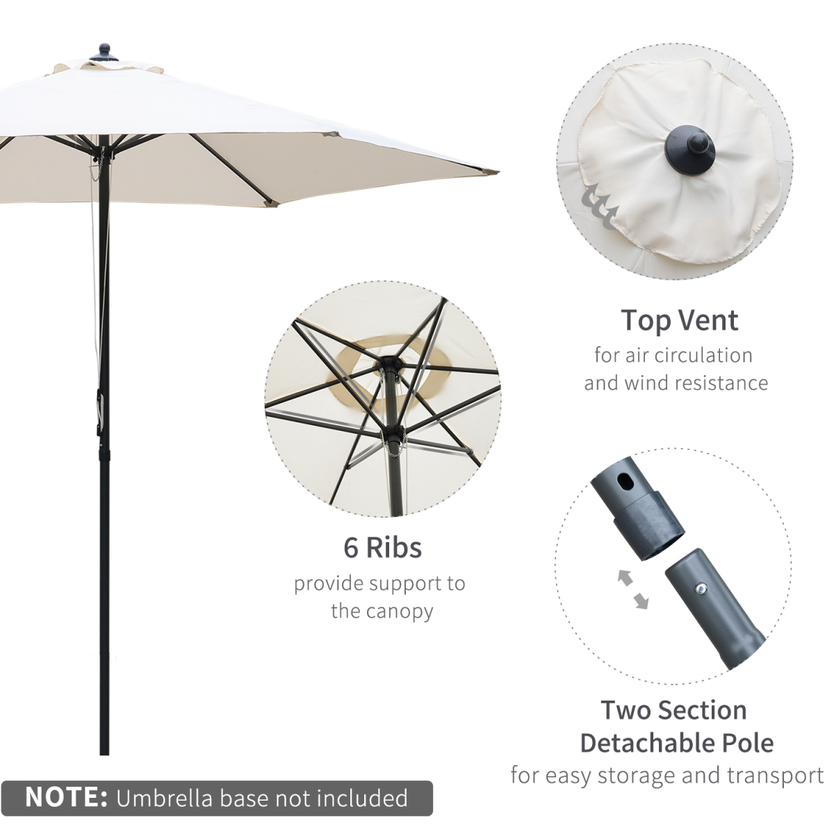 ?2.8m Patio Umbrella Parasol Outdoor Table Umbrella 6 Ribs Manual Push