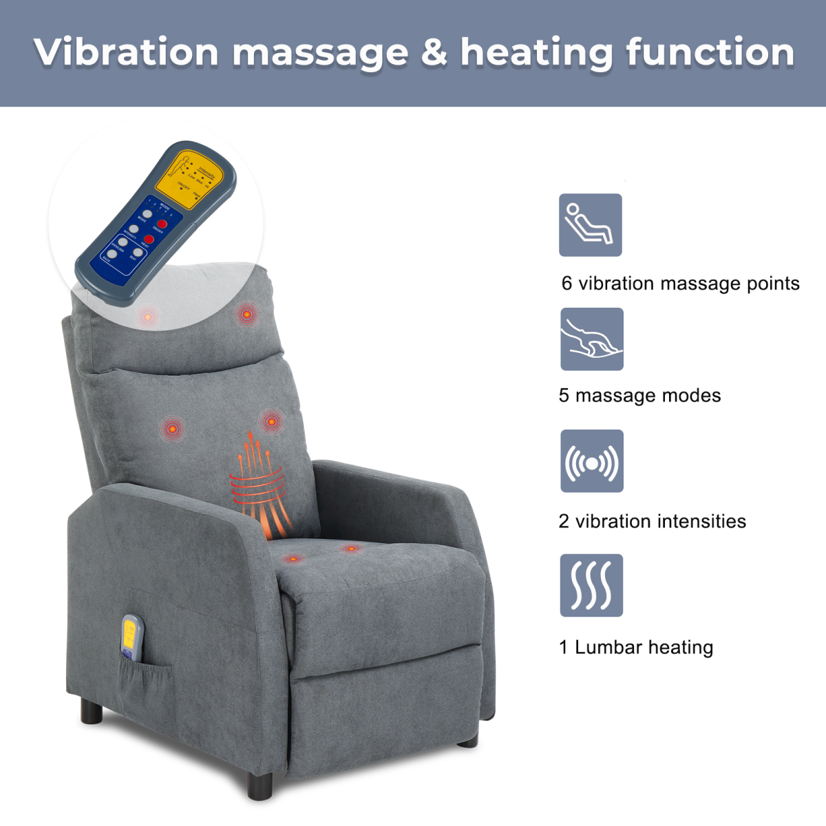 Fabric With 6-Point Massage Heating Function Recliner Light Gray