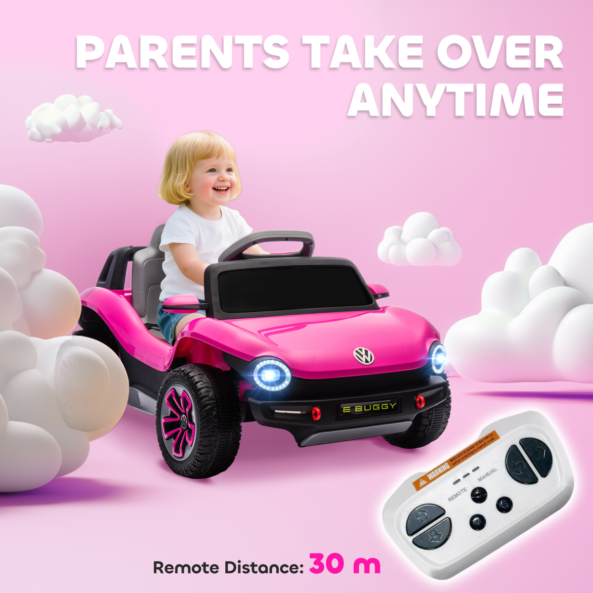 AIYAPLAY Volkswagen Licensed Kids Electric Car w/ Remote, Suspension, Pink