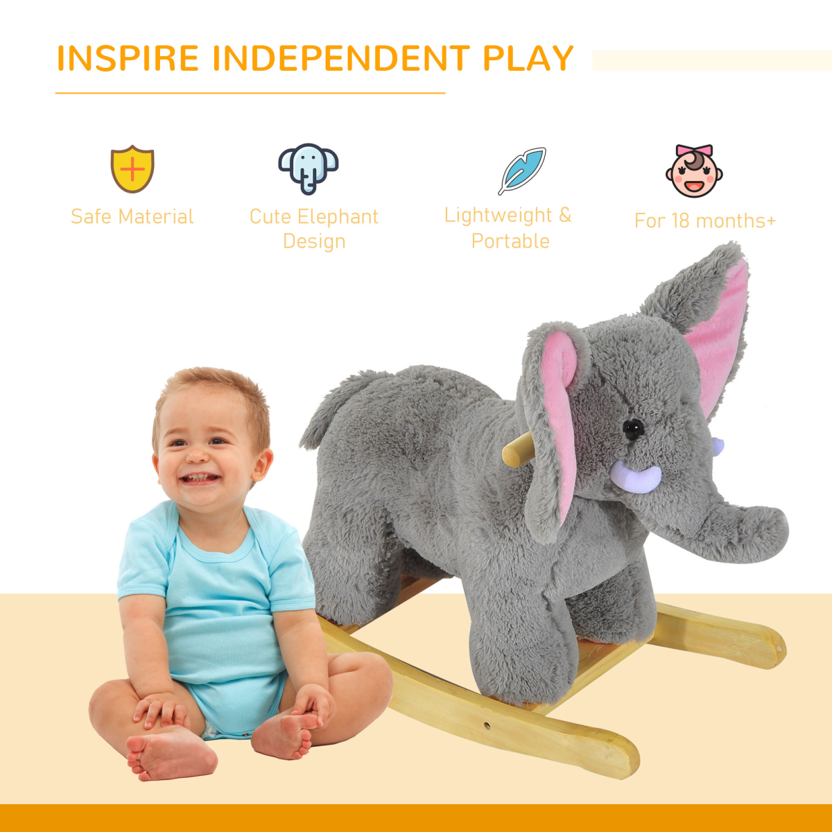 Ride on Elephant Rocker Children Rocking Horse Grey