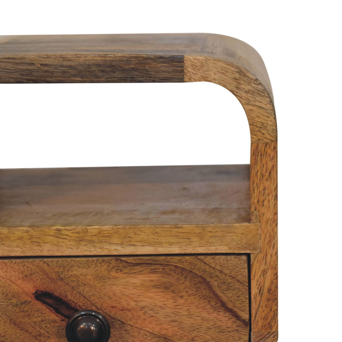 Artisan Furniture Solid Wood Extra Mini Oakish Curve Open Slot Bedside, 1 Drawer, Brown