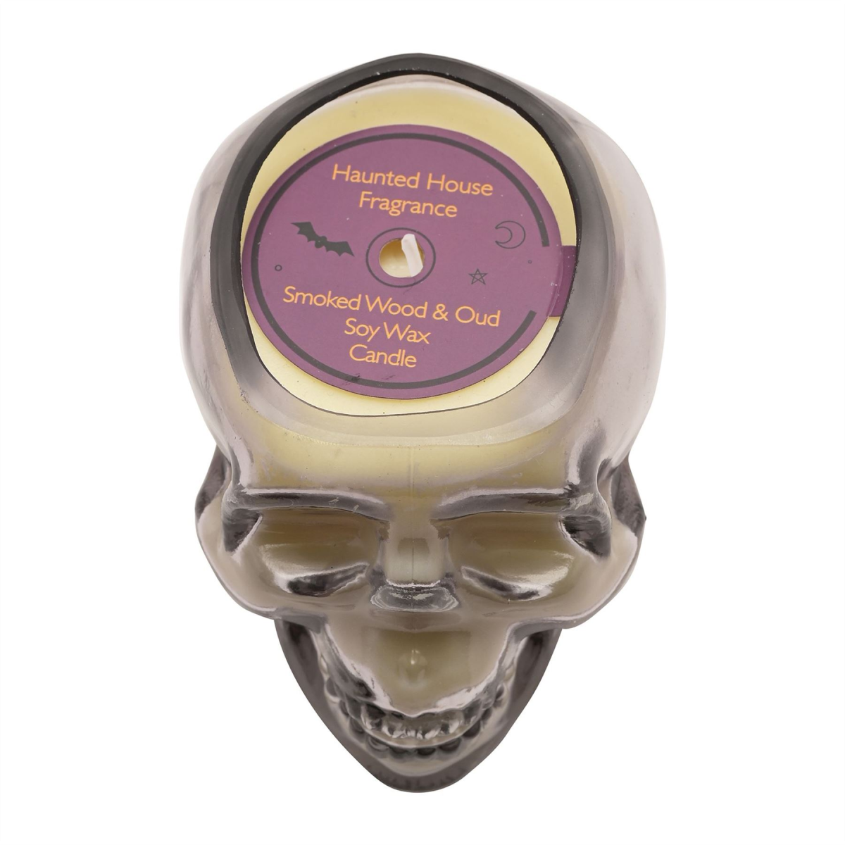 Smoked Glass Skull Candle with Haunted House Fragrance