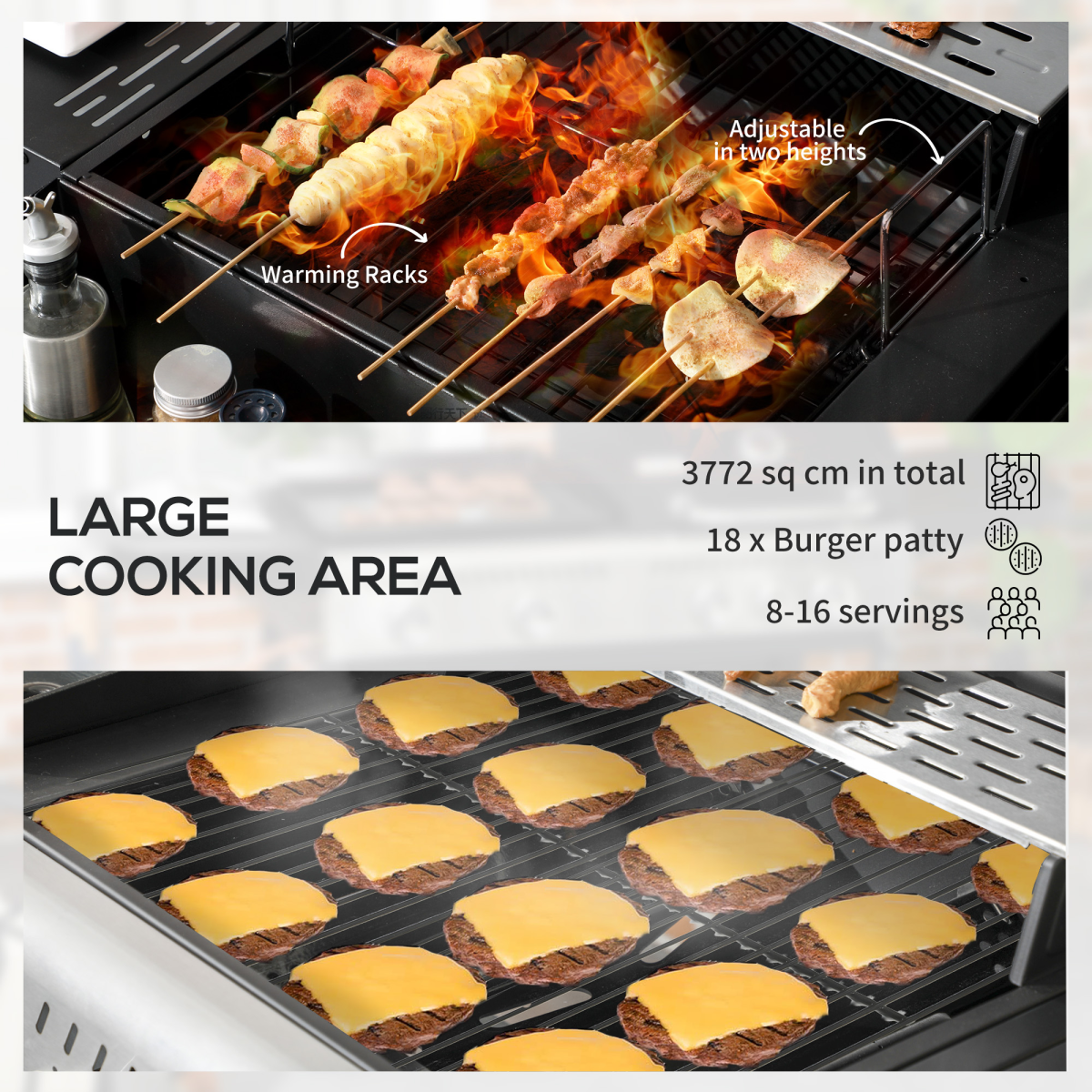 Outsunny Dual Fuel BBQ Grill with Wheels, Warming Rack, Black