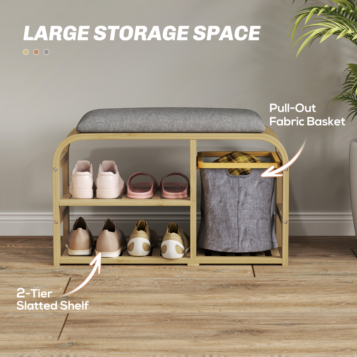 HOMCOM Shoe Rack Bench with Seat for Hallway, Entryway, Nature Wood Finish