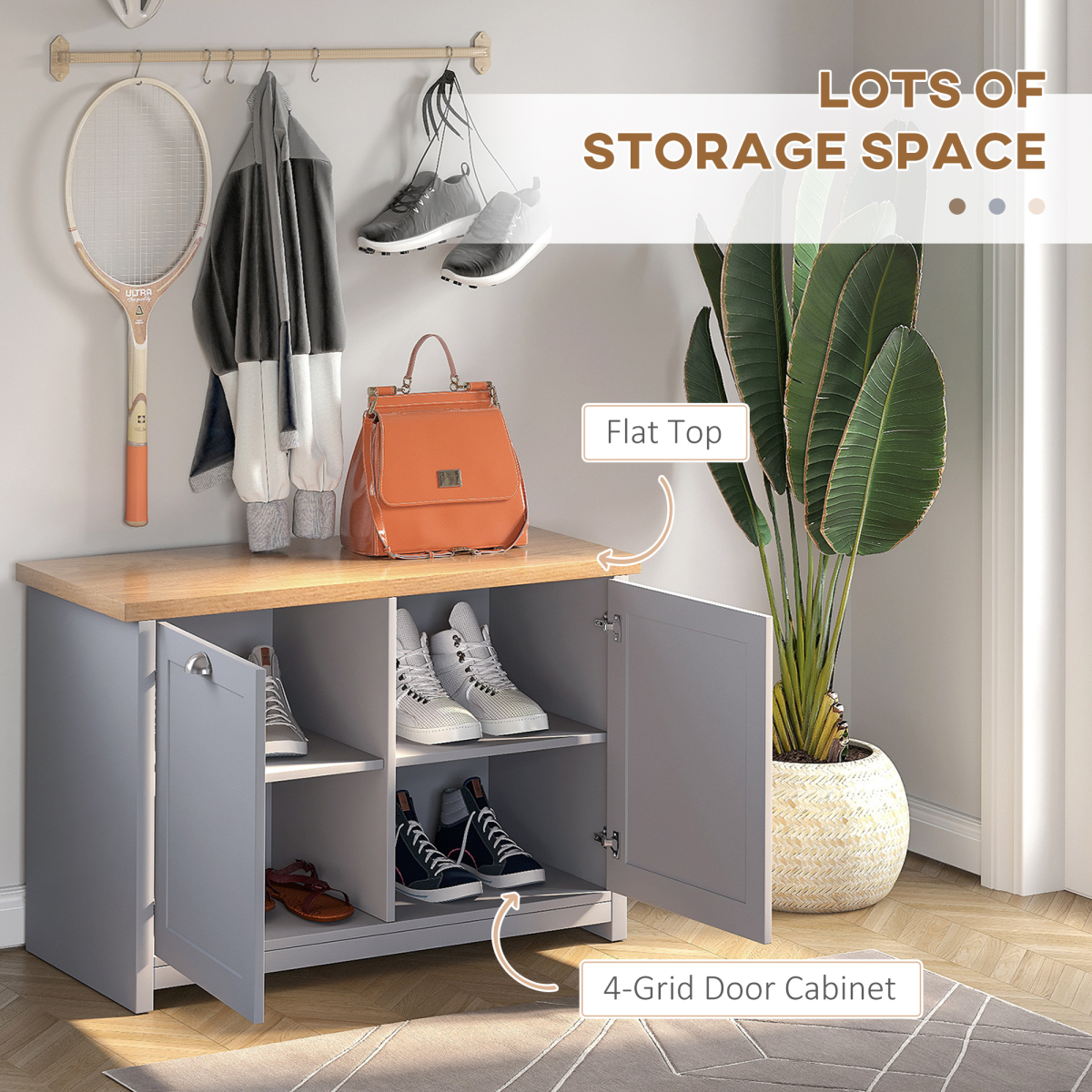 MDF Rustic 4-Compartment Storage Cabinet Grey