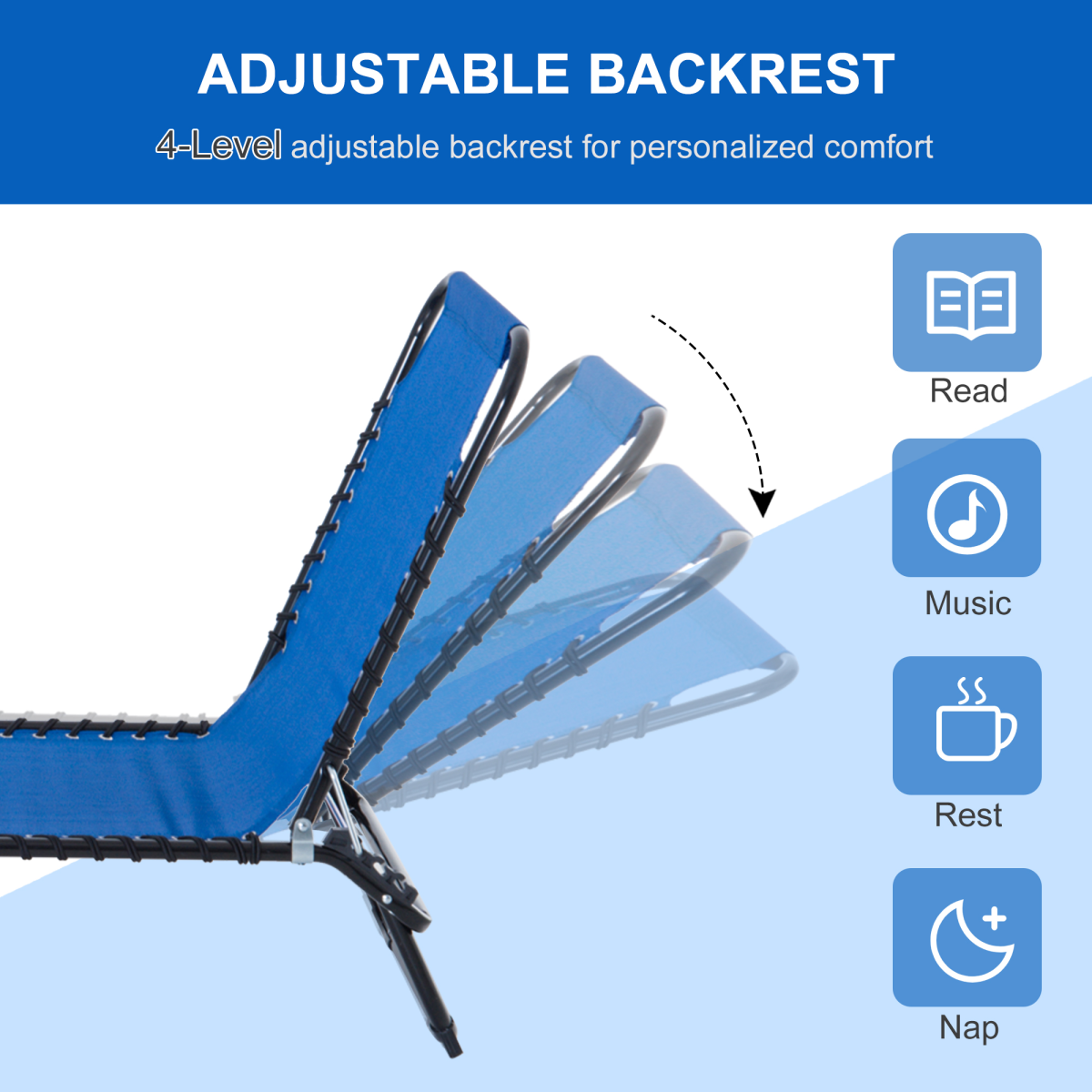 Outsunny Folding Sun Lounger, 3 Positions-Blue