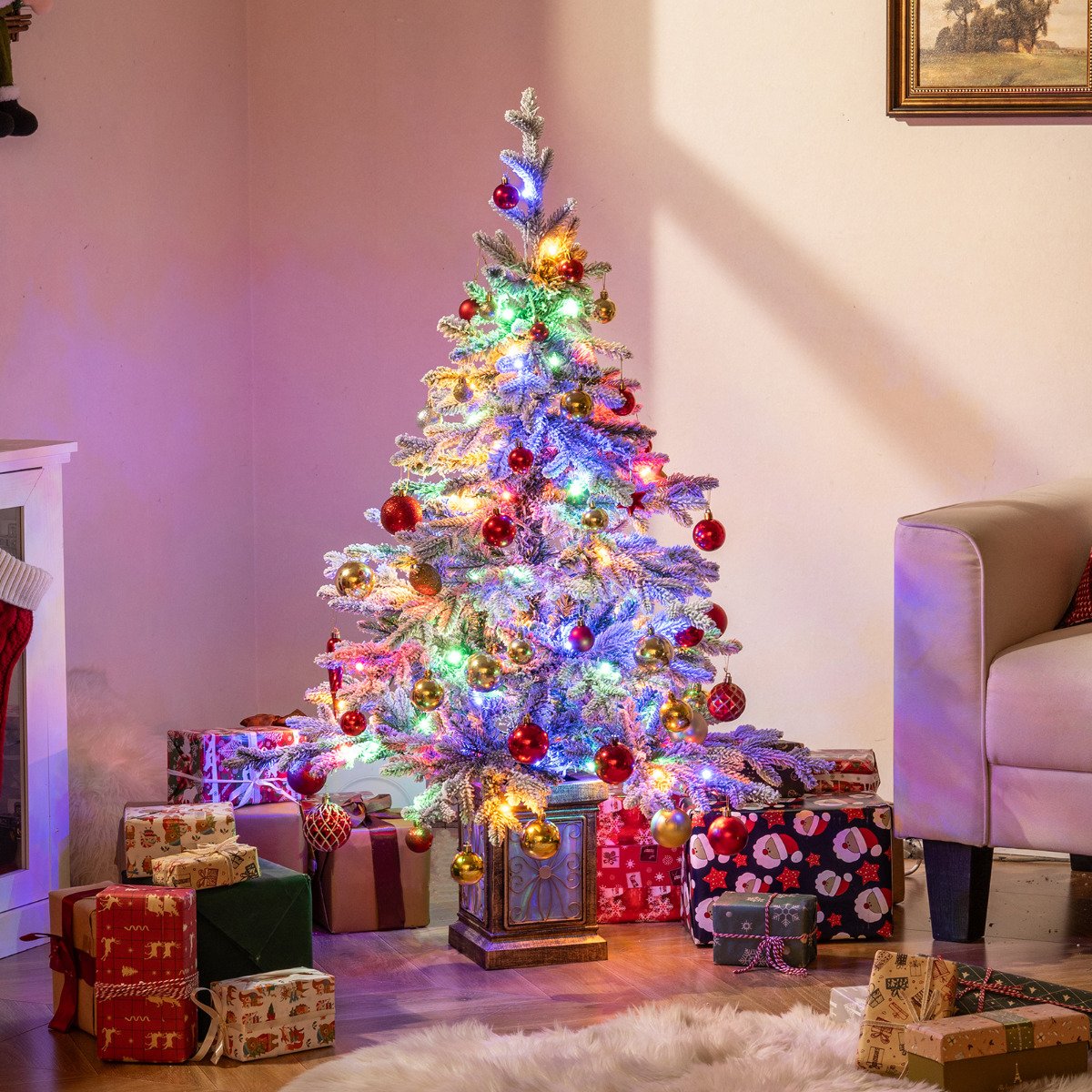 4 FT Pre-lit Artificial Christmas Trees 100 Multi-color and Warm White Dimmable Lights-4 ft