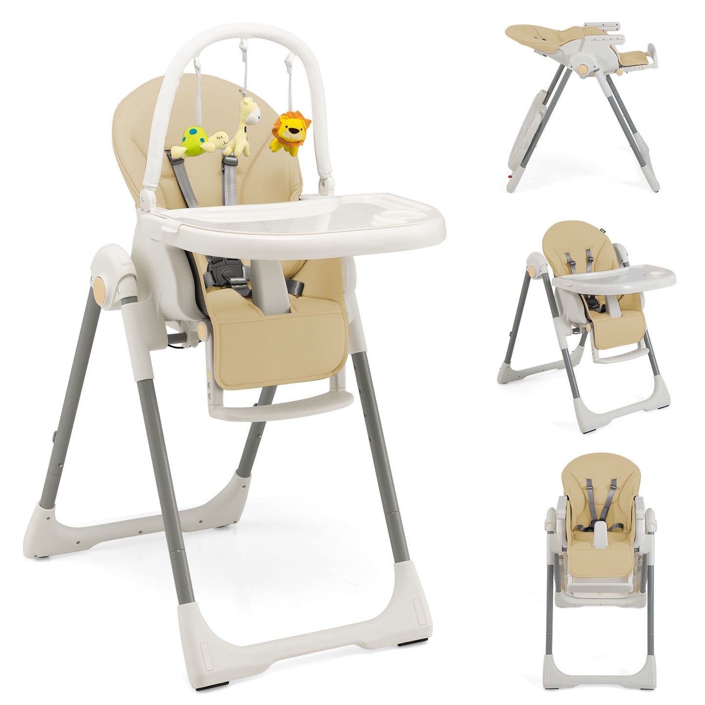 4-in-1 Foldable Baby High Chair with 7 Adjustable Heights and 4 Reclining Angles-Black