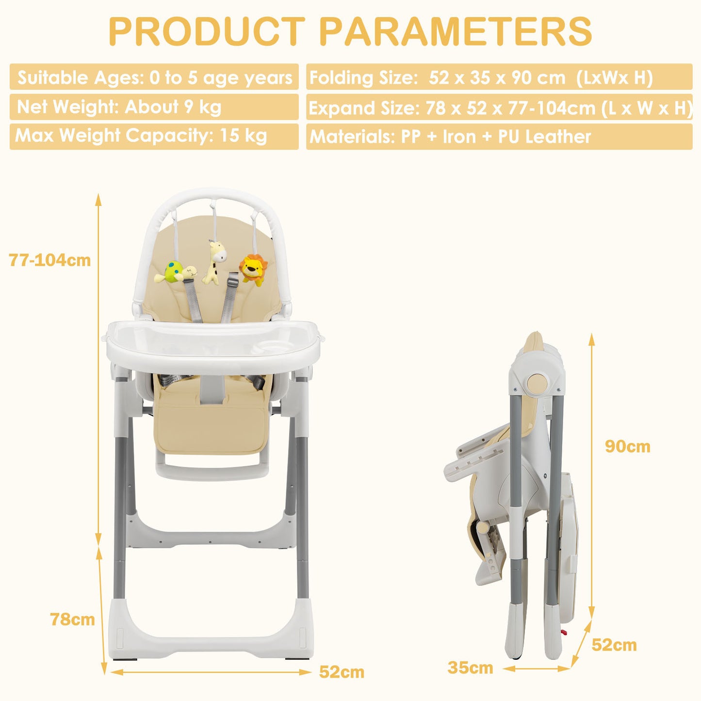 4-in-1 Foldable Baby High Chair with 7 Adjustable Heights and 4 Reclining Angles-Black