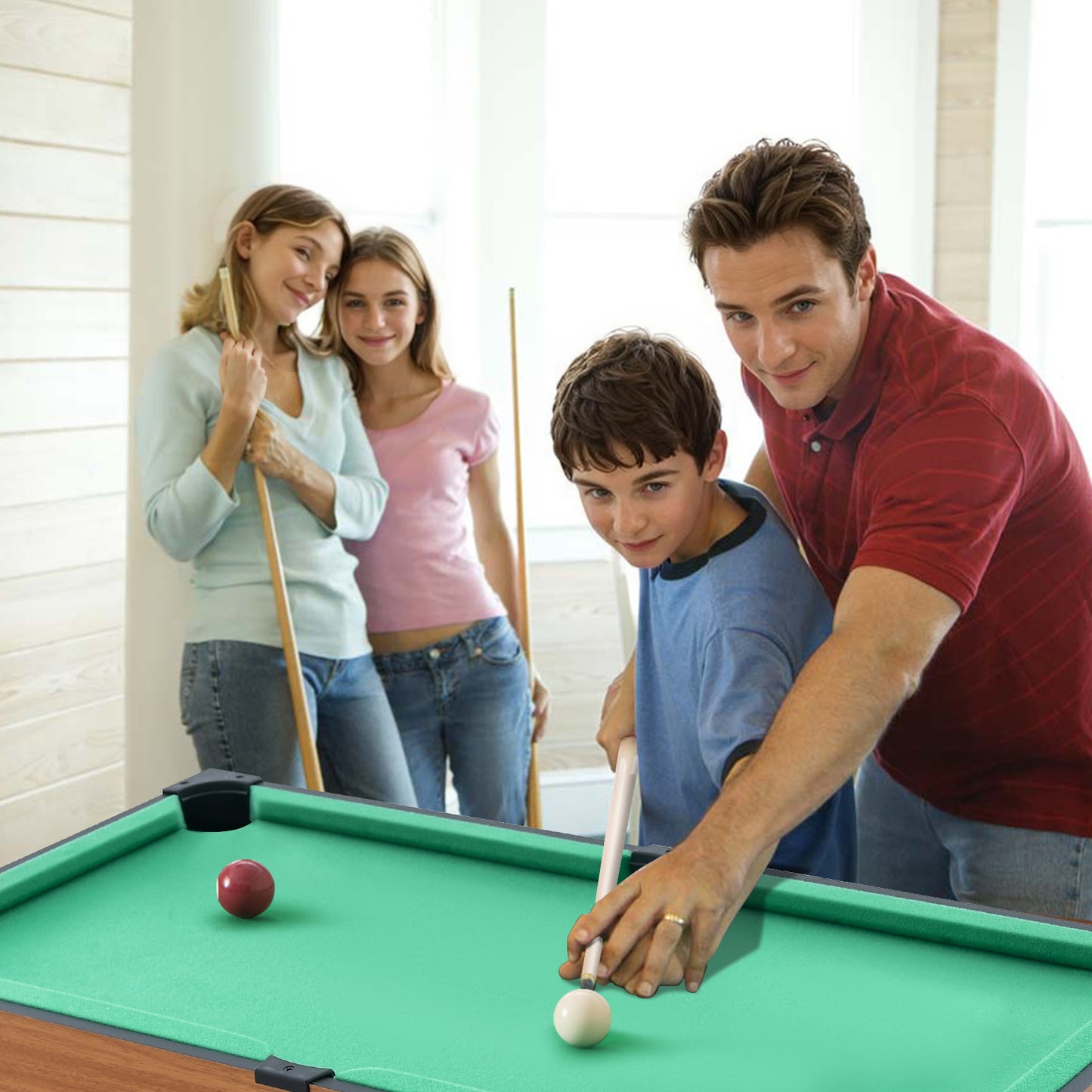 4 in 1 Combo Game Table Set Foosball Table with Billiards-Natural