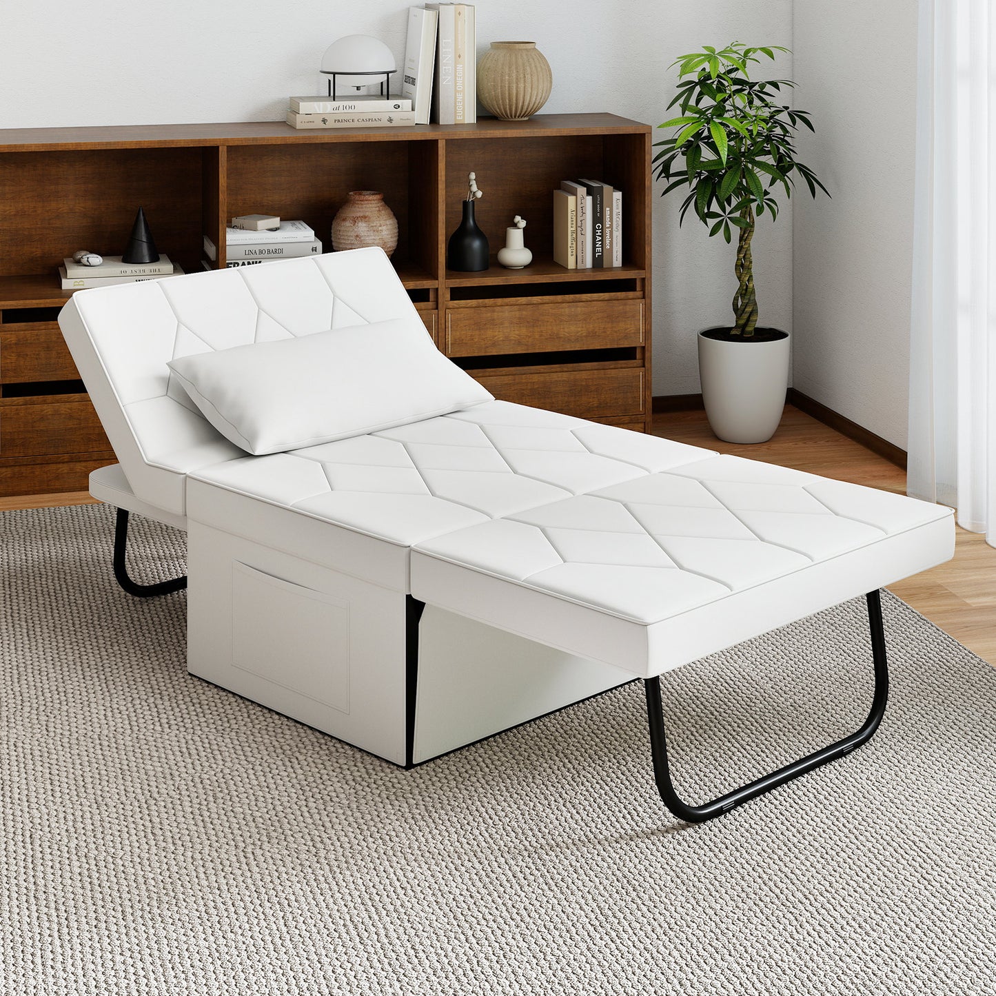 4-in-1 Foldable Sofa Bed Ottoman Convertible Sleeper Sofa Chair-Black