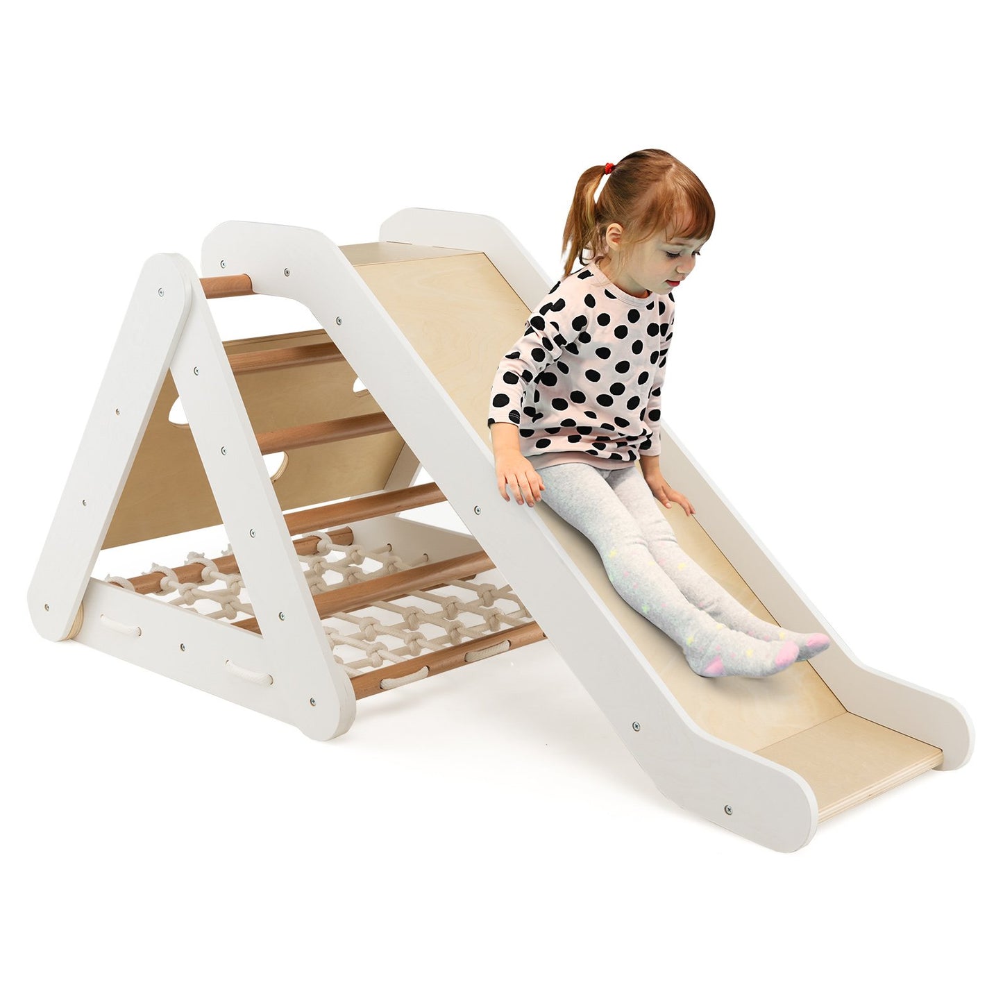 4 in 1 Toddler Wooden Triangle Climber with Ramp and Sliding Board-Grey