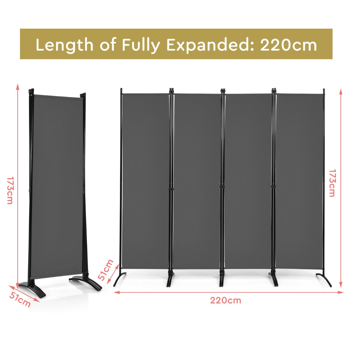 4 Panel Wall Privacy Screen Protector for Home-Black