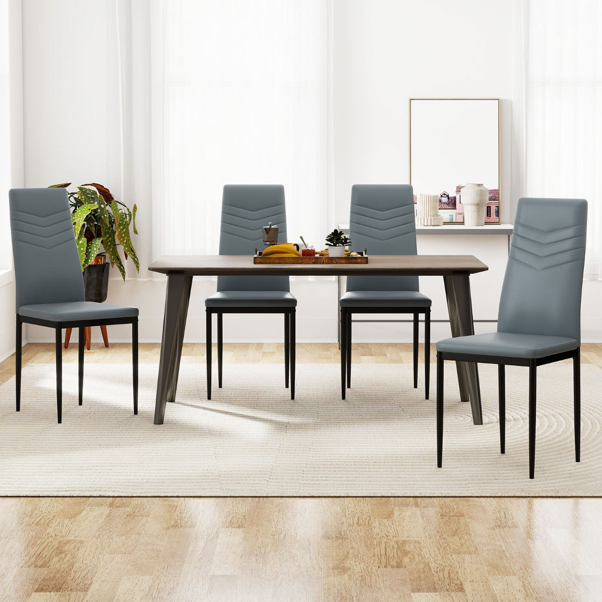 4 PCS Armless Side Chairs with Upholstered Cushion and Sturdy Metal Frame-Black