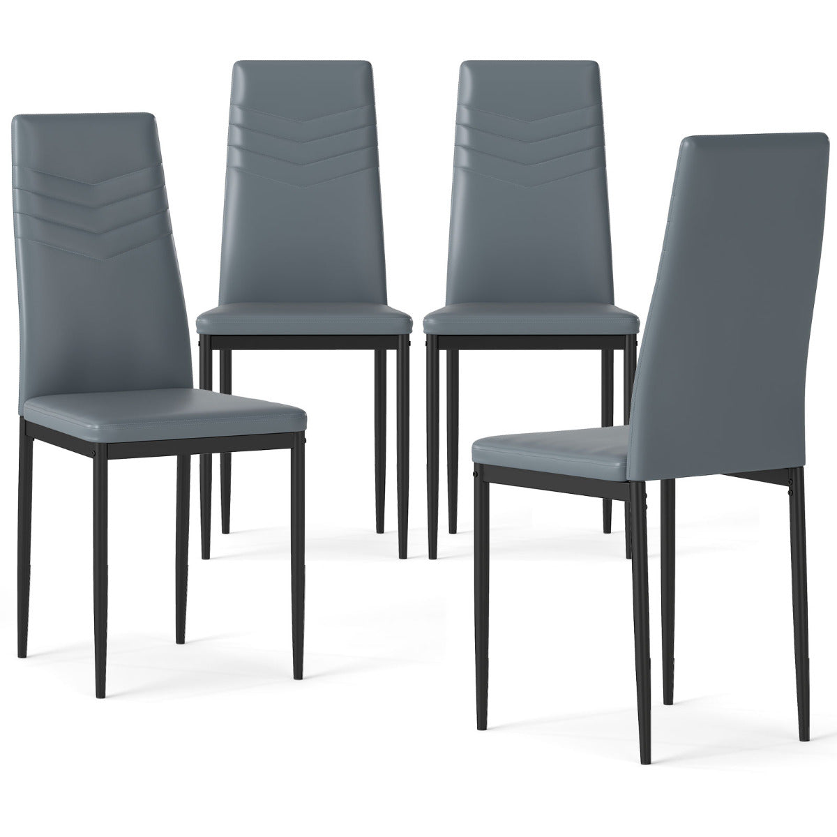 4 PCS Armless Side Chairs with Upholstered Cushion and Sturdy Metal Frame-Black