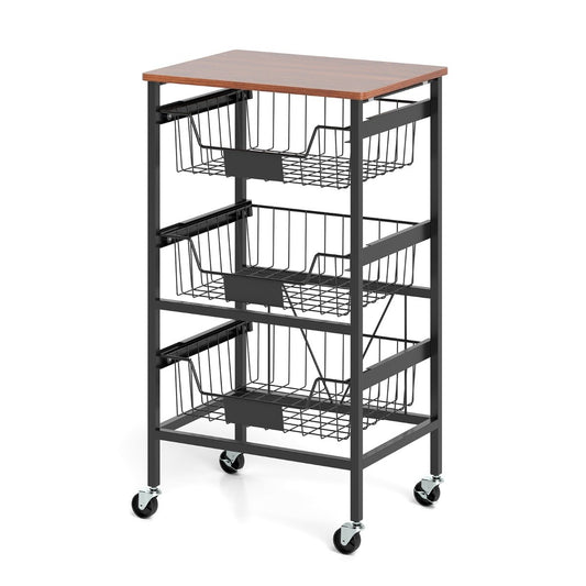 4/5-Tier Kitchen Storage Cart with Wooden Top and DIY Chalk Labels-4-Tier
