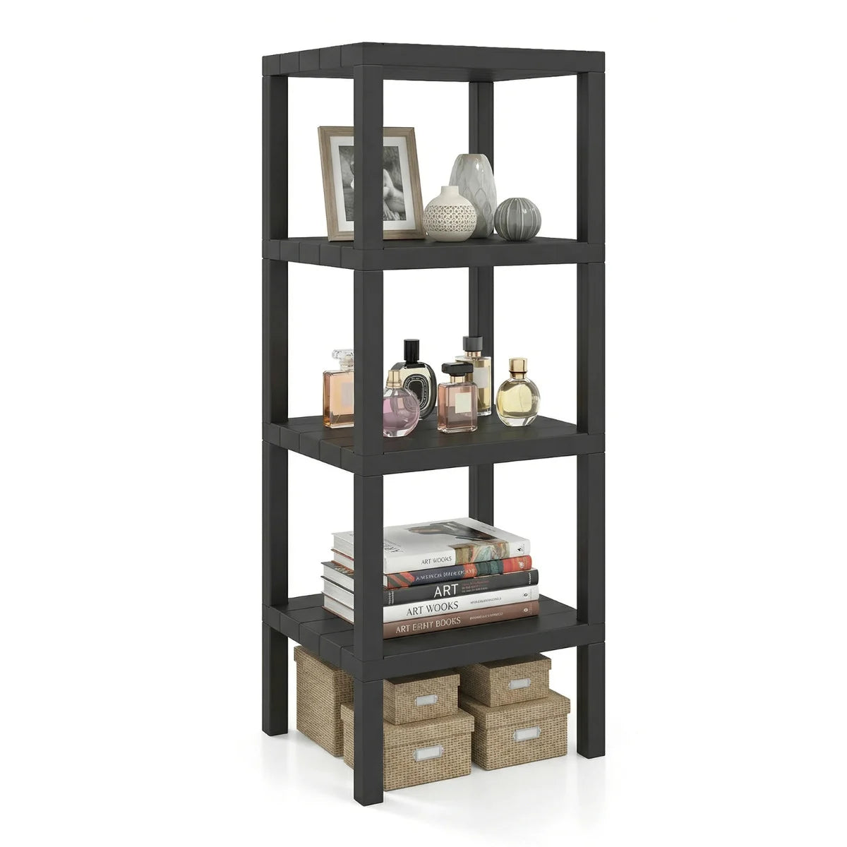 4-Tier Plastic Storage Shelf Freestanding Utility Rack-White