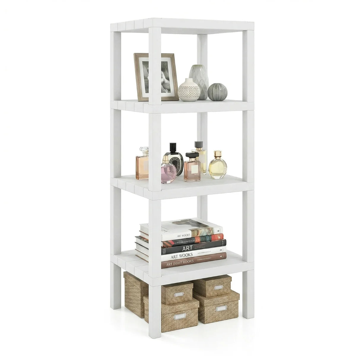 4-Tier Plastic Storage Shelf Freestanding Utility Rack-White