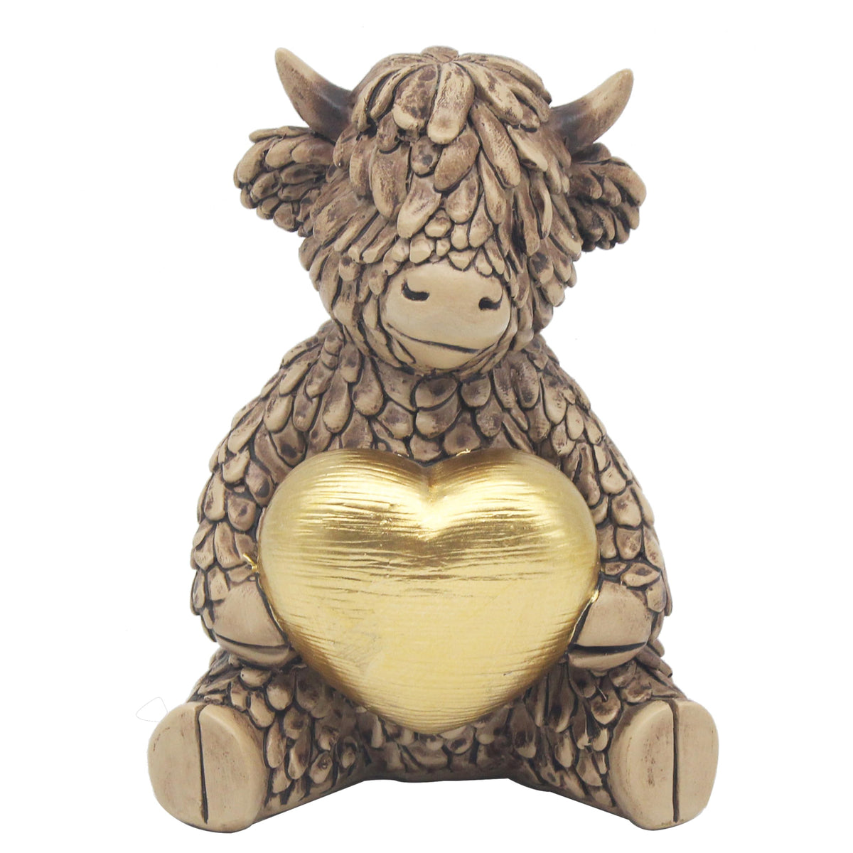 Lesser & Pavey Polyresin Hughie Highland Cow Gold Heart for Gift
