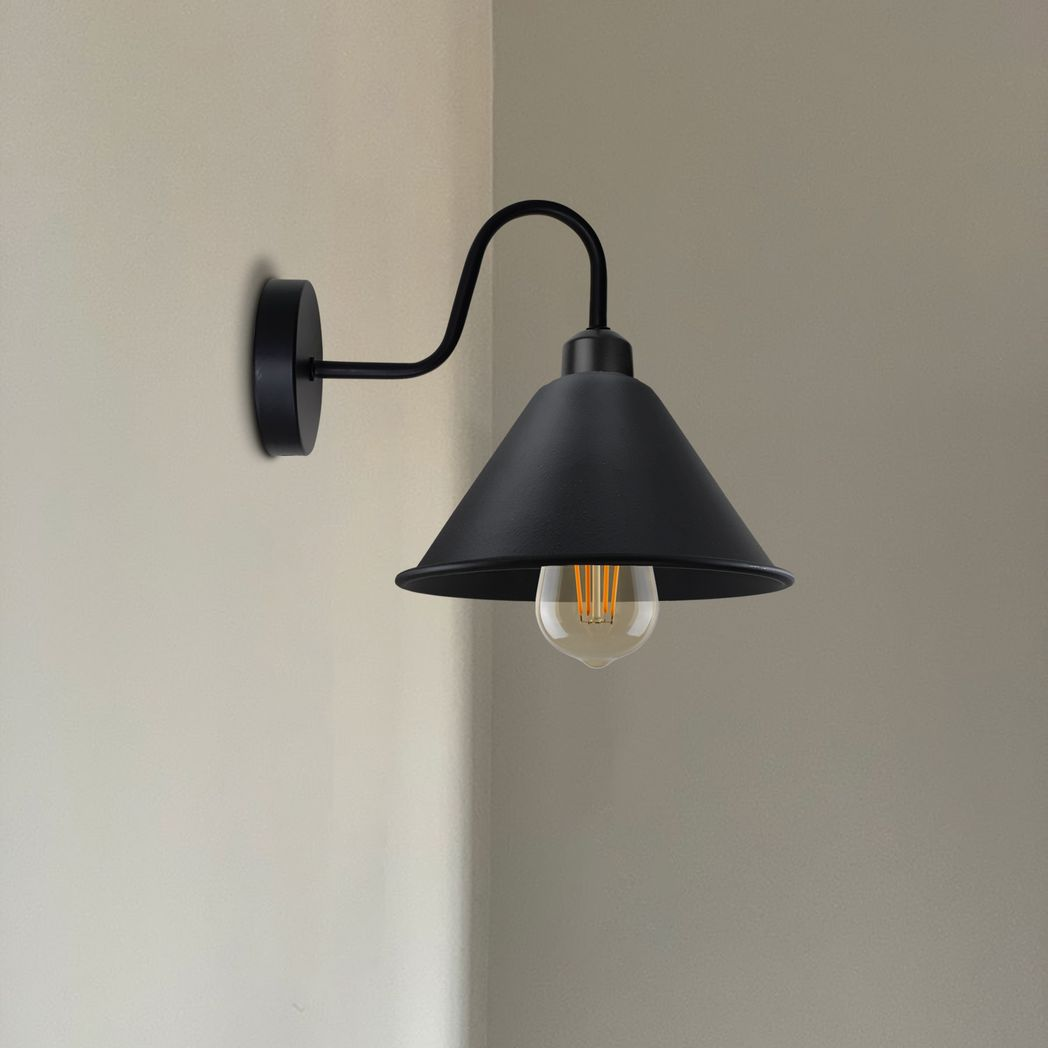 Black Vintage Wall Light Fixture Black Wall Sconce E27 Base Socket Wall Mounted Swan Neck Cone Shape Shade