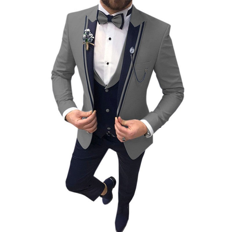 Men's Color Matching Business Casual Suit Three-piece Set