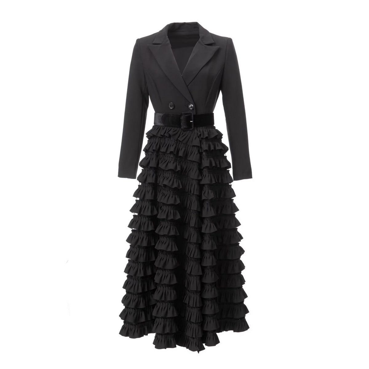 Suit Collar Layered Fungus Swing Dress