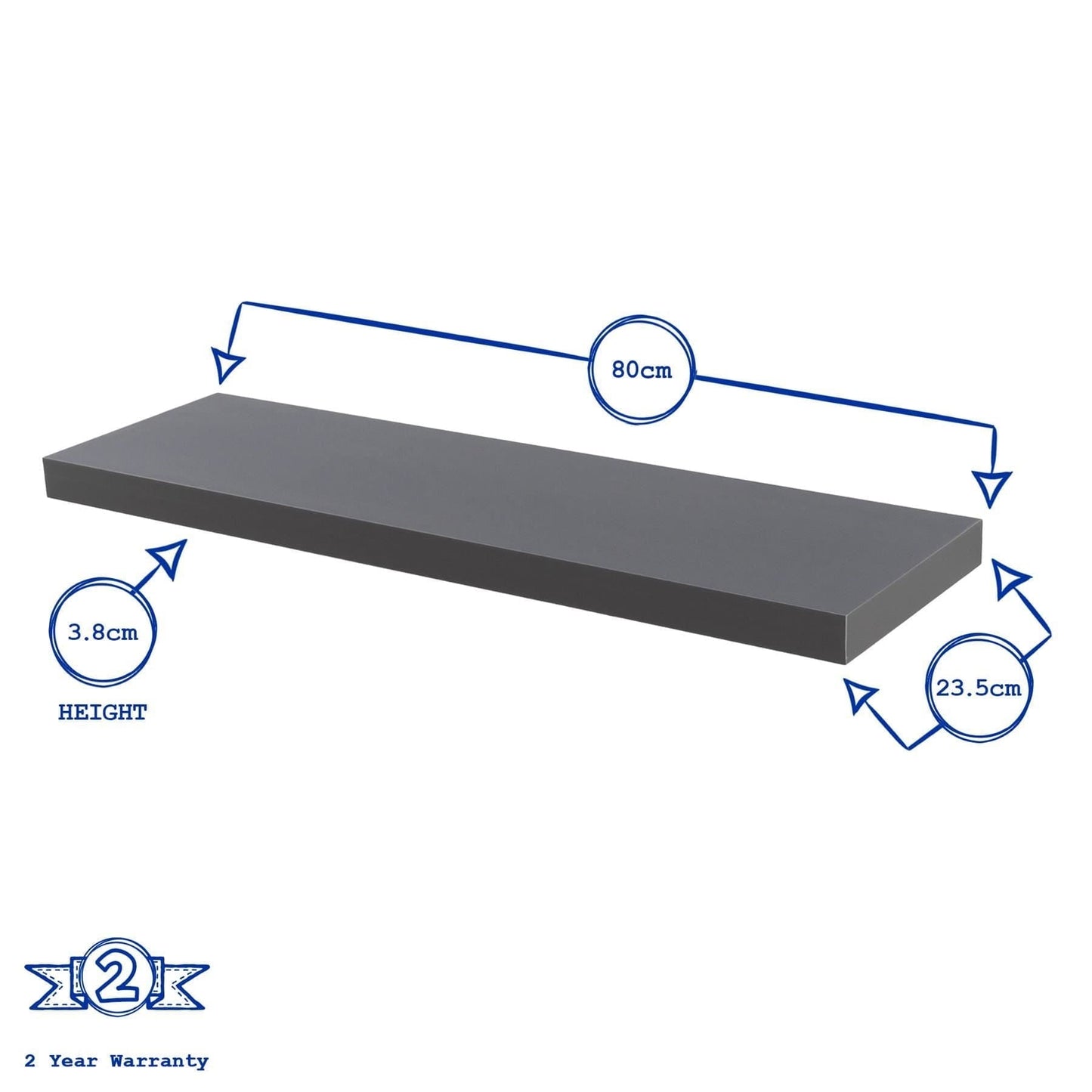80cm Grey Modern Floating Shelf