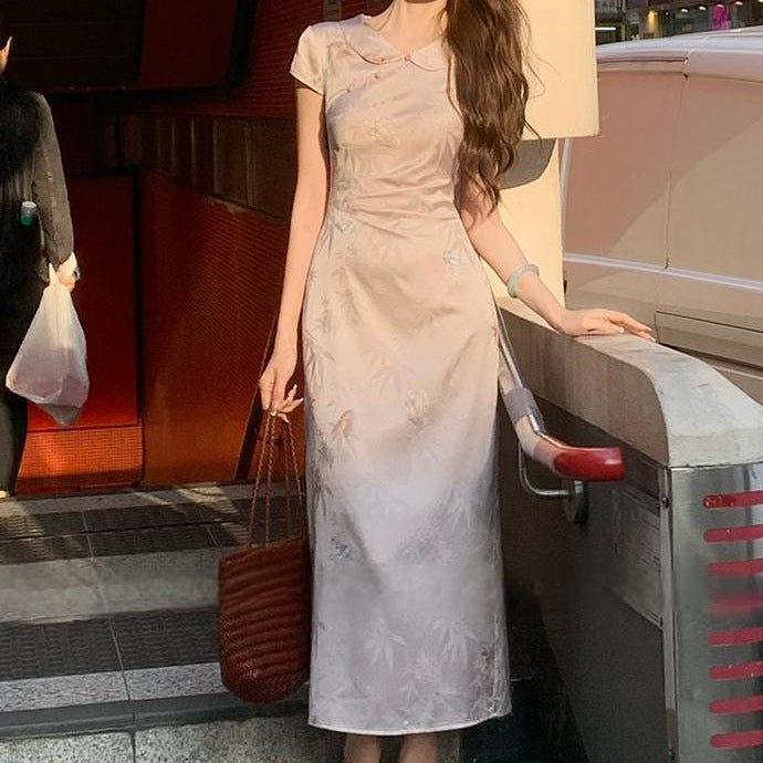 Women's Retro Casual Elegant Jacquard Cheongsam Dress
