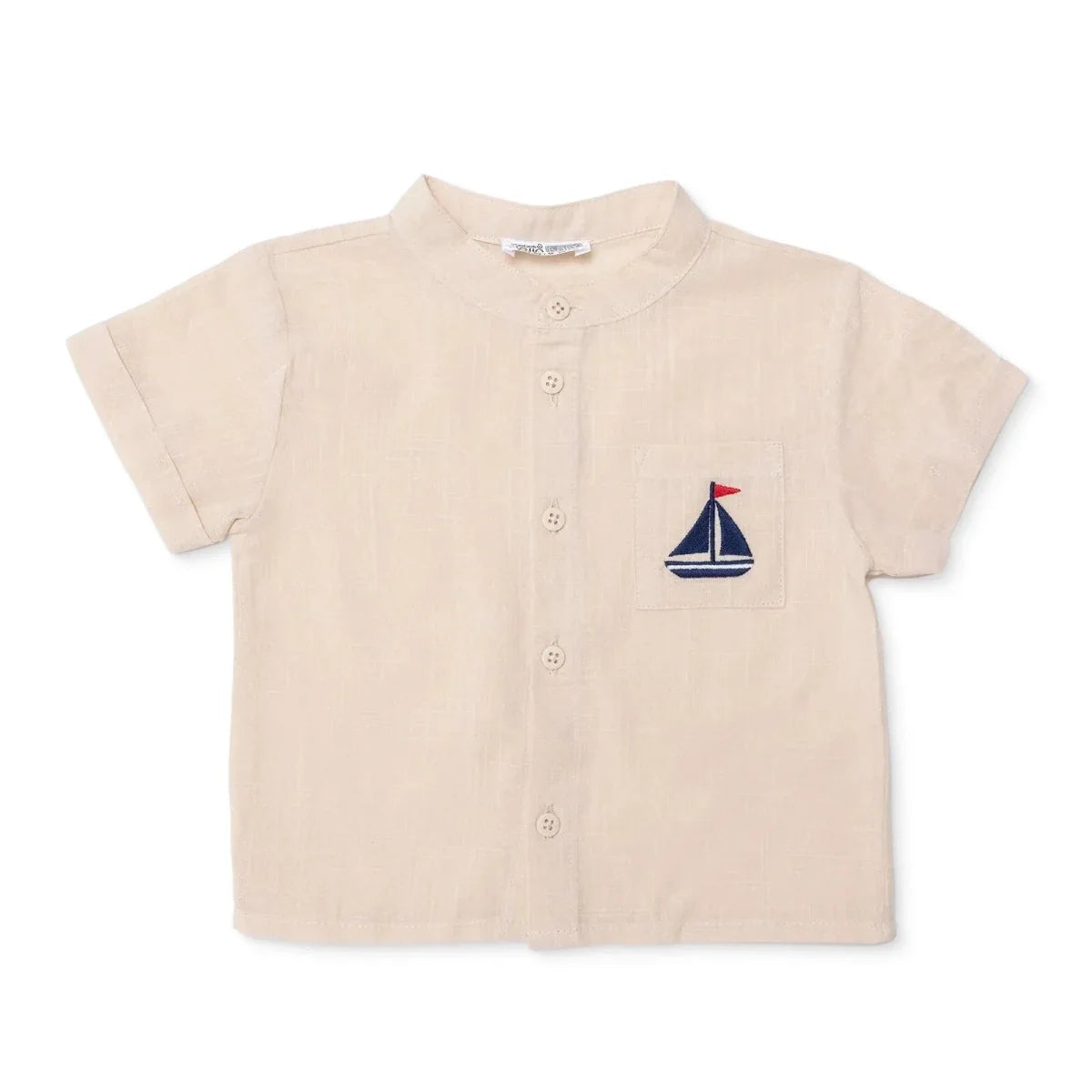 HelloBaby Boys Shirt Nautical Print Buttoned Little Sailor Mandarin Collar Long Sleeve - Beige